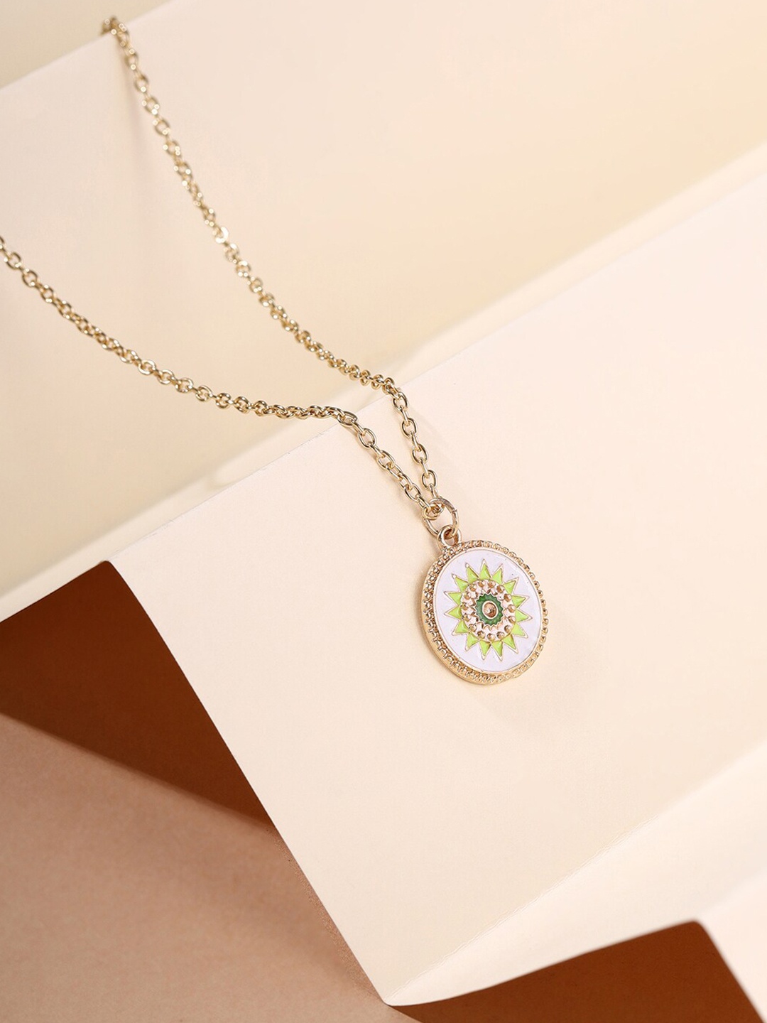 

Priyaasi Gold-Plated Circular Flower Pendant with Chain