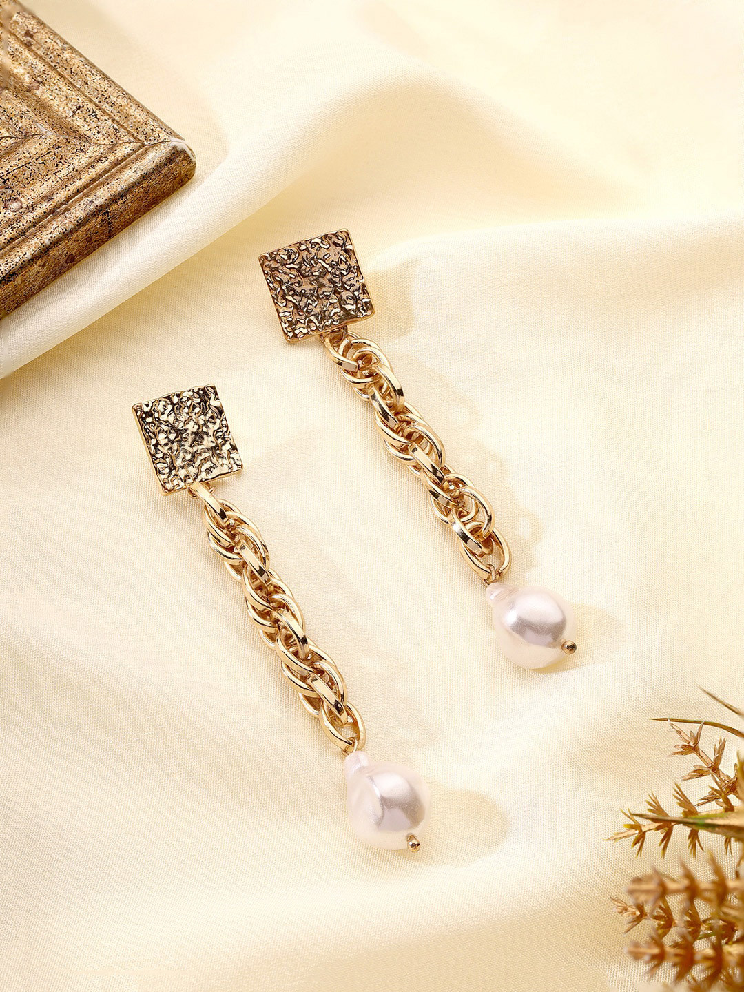 

Priyaasi Gold-Plated Beaded Contemporary Drop Earrings