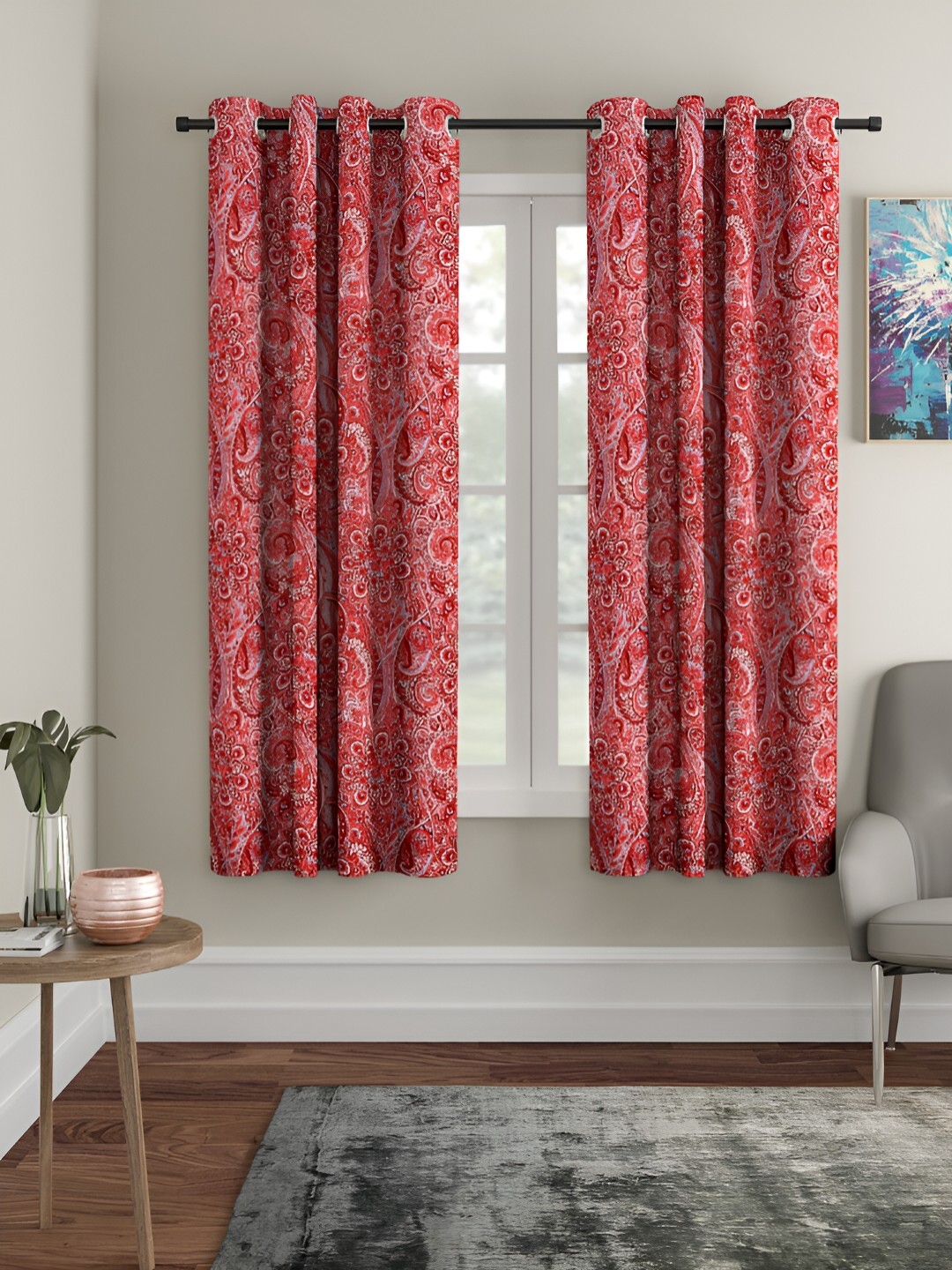 

Aura Red 2 Pieces Ethnic Motifs Window Curtains
