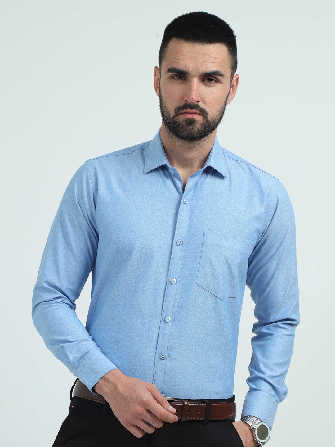 

STELLERS Men Classic Opaque Formal Cotton Shirt, Blue