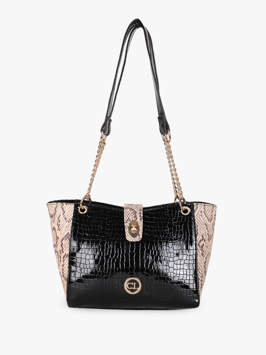 

Carlton London Animal Textured Structured Shoulder Bag, Black