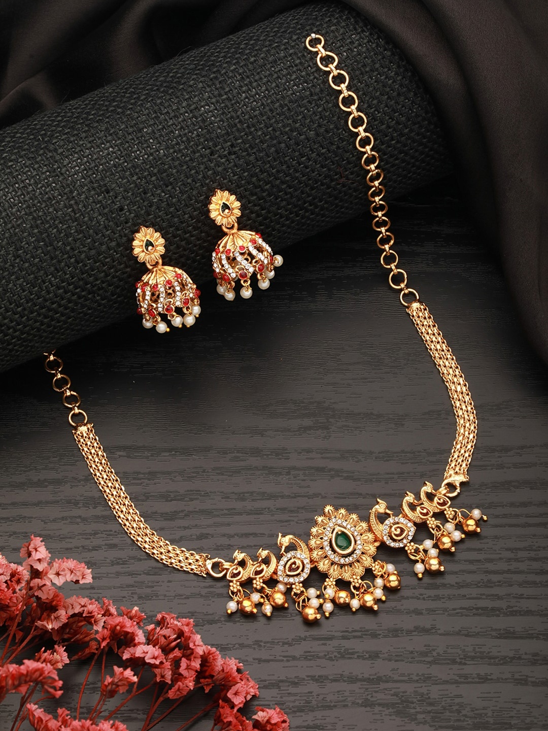 

Saraf RS Jewellery Gold-Plated AD Stone Studded Jewellery Set