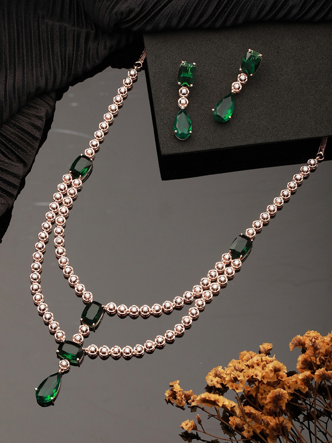 

Saraf RS Jewellery Rose Gold Plated AD Studded Jewellery Set