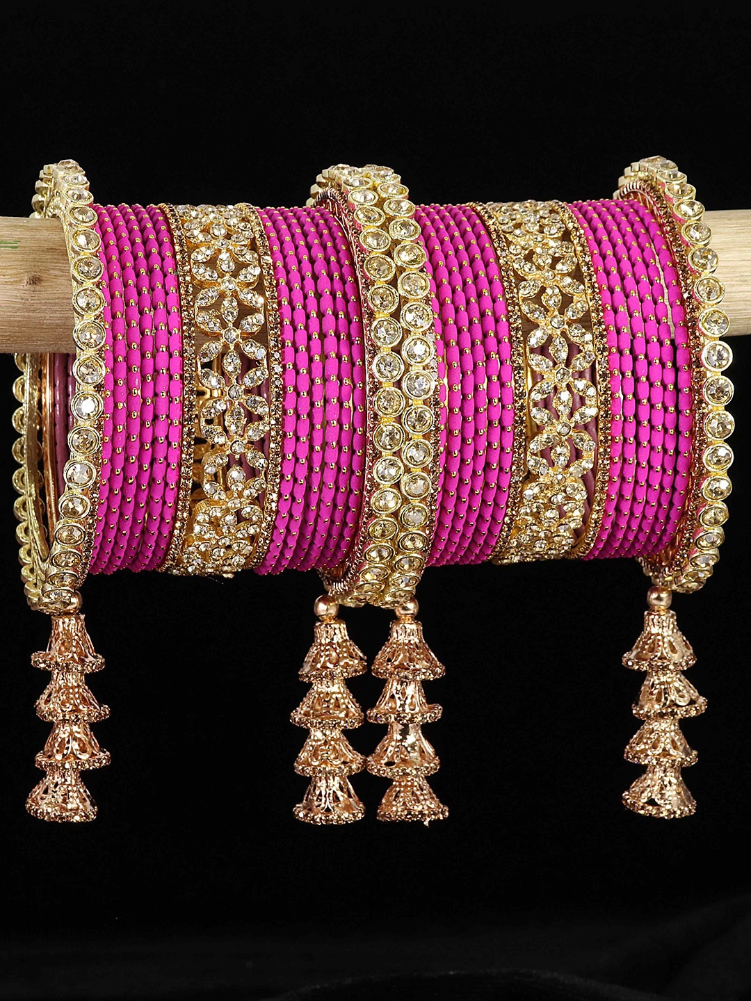

LAVAZZA Set of 38 Crystals Studded Latkan Bangles, Magenta