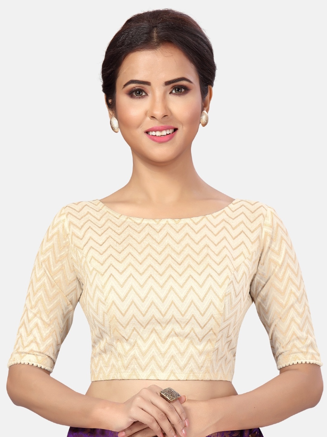 

Studio Shringaar Woven Design Cotton Saree Blouse, Cream