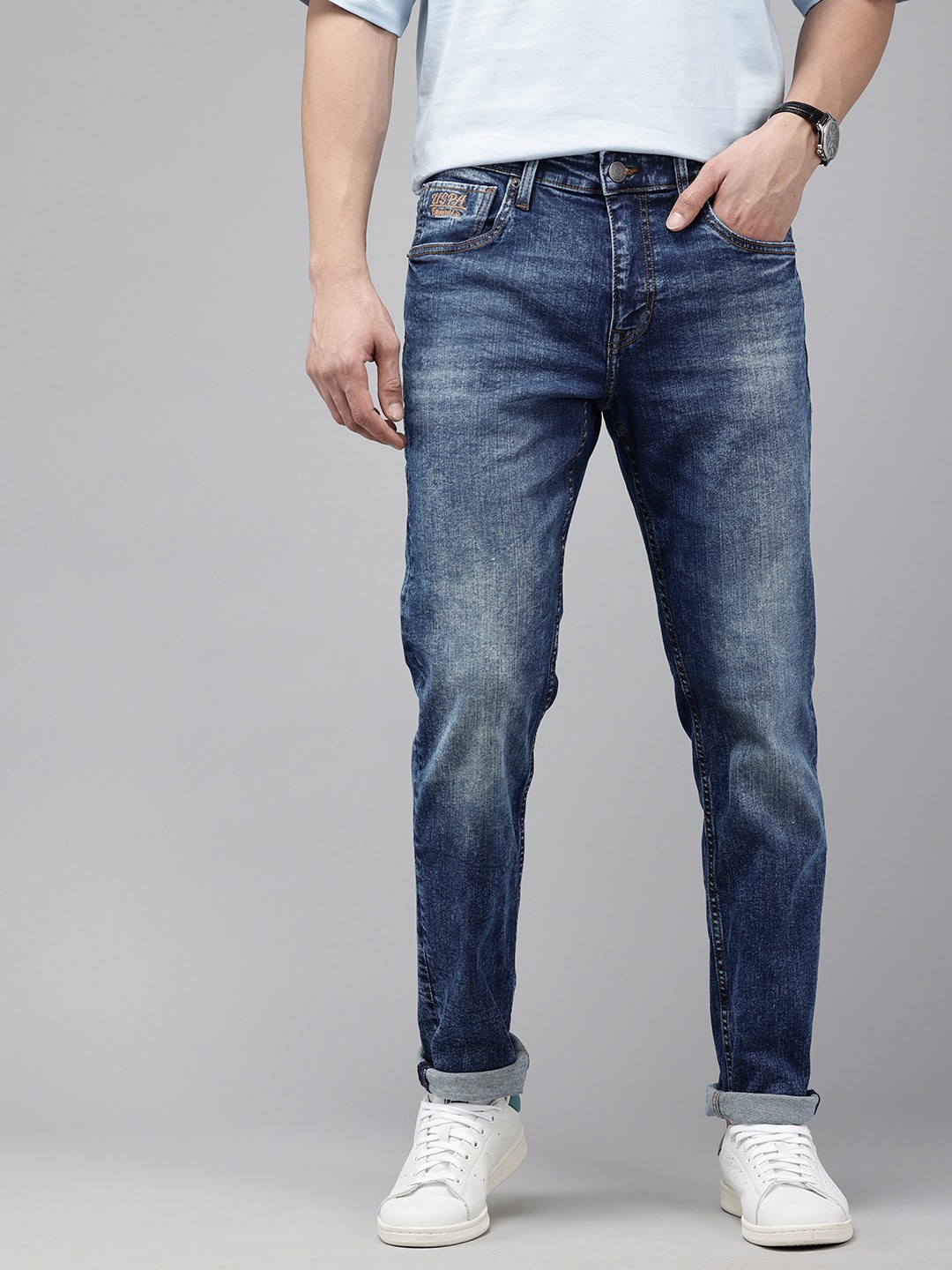 

U.S. Polo Assn. Denim Co. Men Brandon Slim Tapered Fit Heavy Fade Stretchable Jeans, Blue