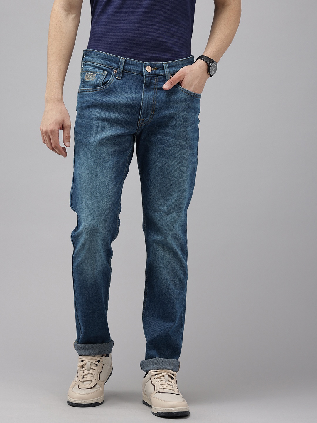 

U.S. Polo Assn. Denim Co. Men Slim Fit Heavy Fade Embroidered Stretchable Jeans, Blue