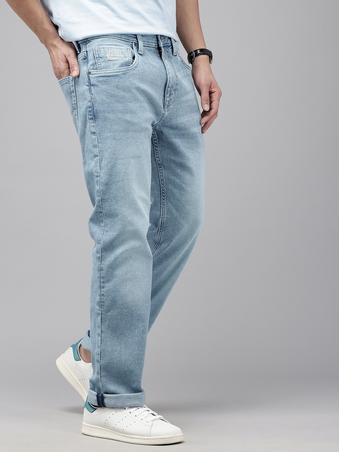 

U.S. Polo Assn. Denim Co. Men Harold Slim Straight Fit Light Fade Stretchable Jeans, Blue