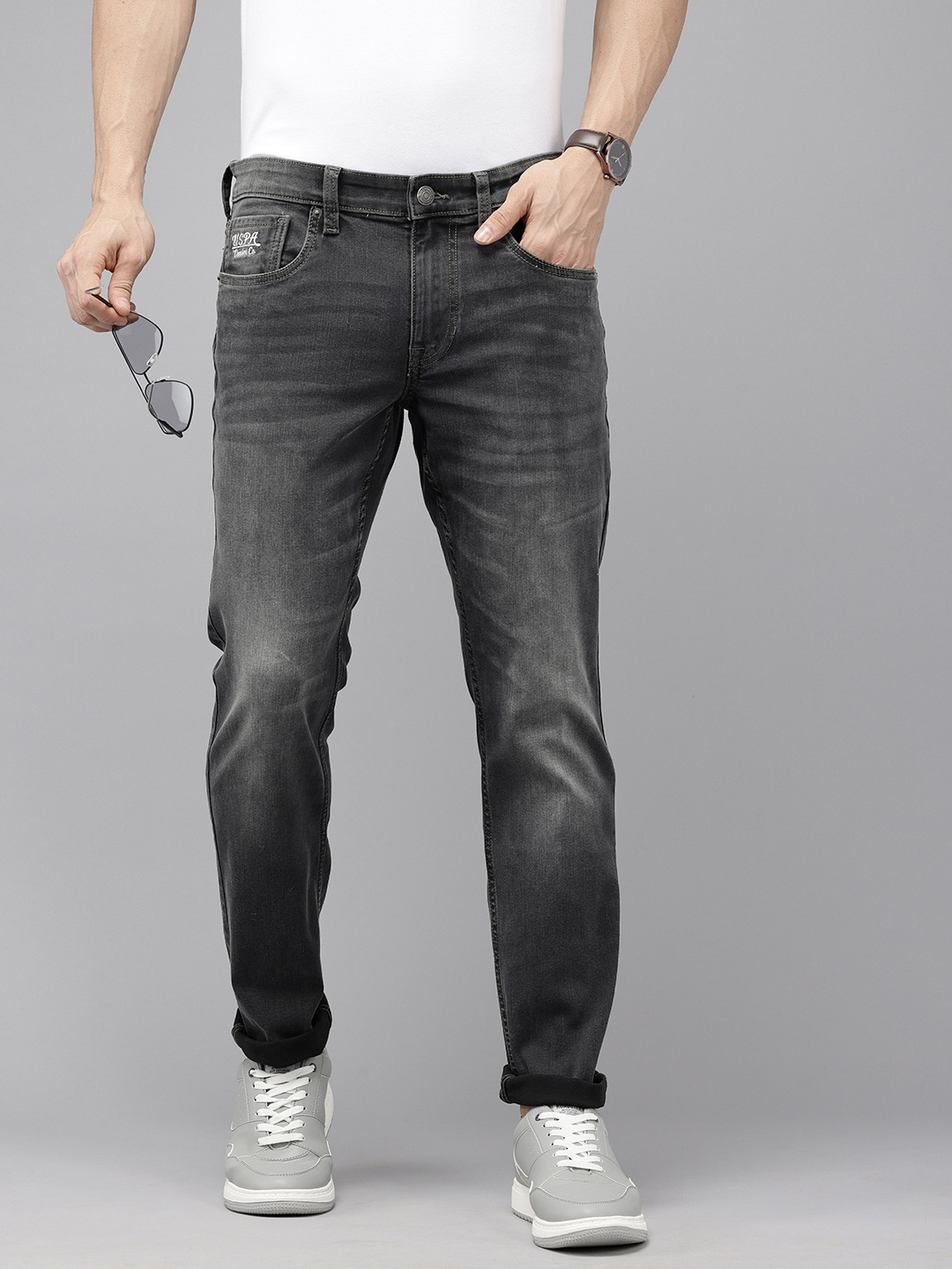 

U.S. Polo Assn. Denim Co. Men Brandon Slim Tapered Fit Heavy Fade Stretchable Jeans, Grey