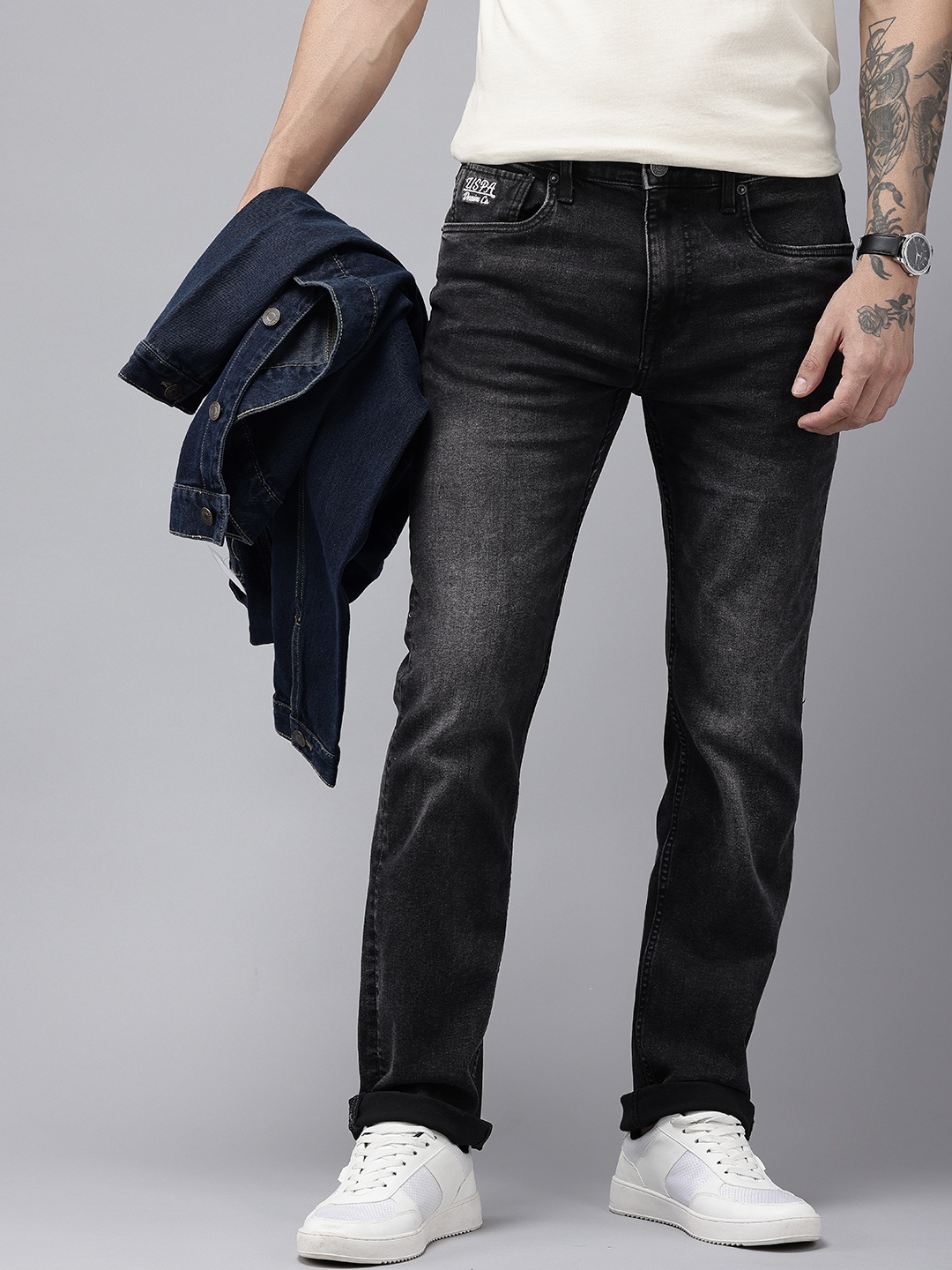 

U.S. Polo Assn. Denim Co. Men Harold Slim Straight Fit Light Fade Stretchable Jeans, Black