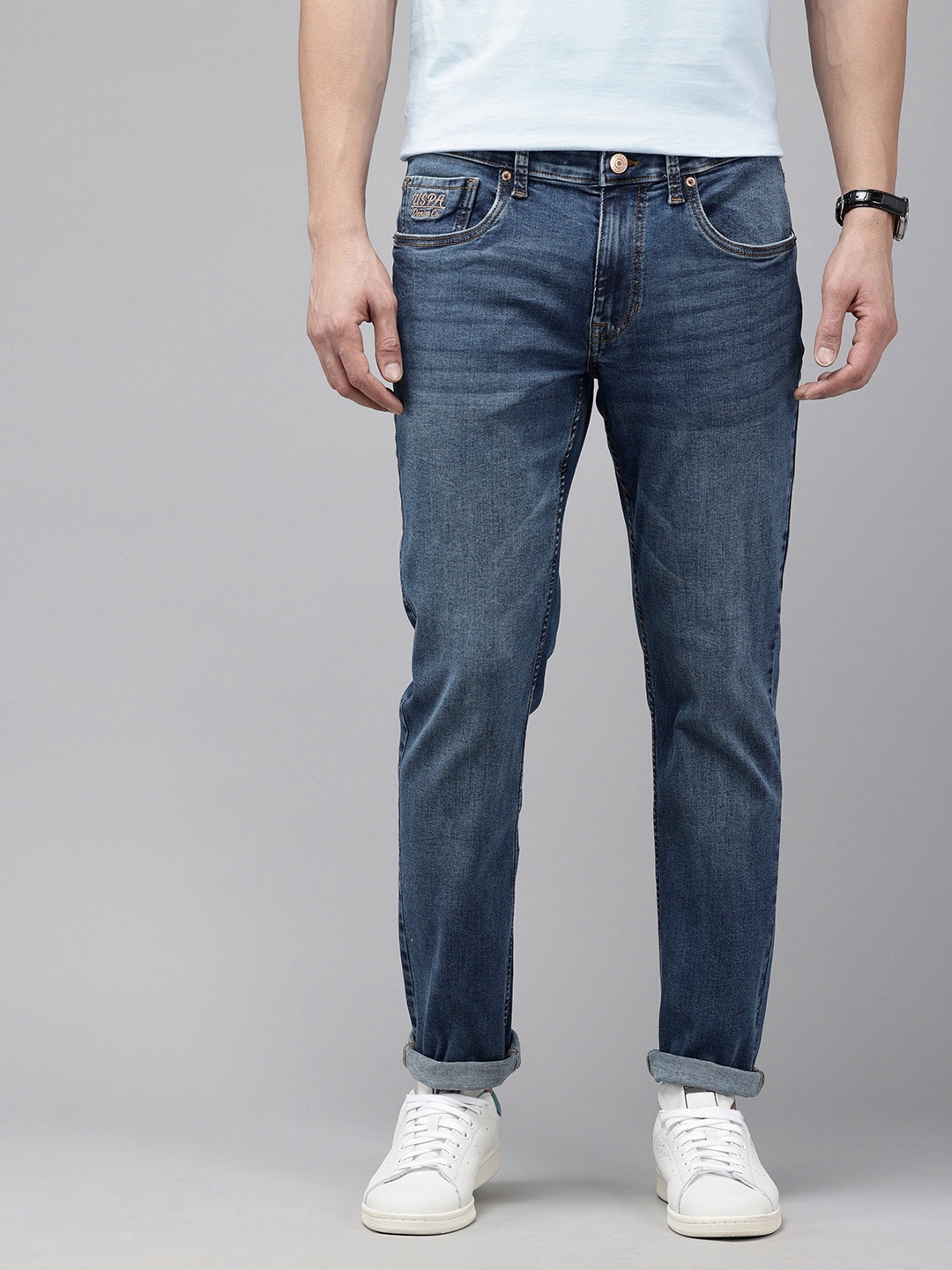 

U.S. Polo Assn. Denim Co. Men Brandon Tapered Slim Fit Heavy Fade Stretchable Jeans, Blue