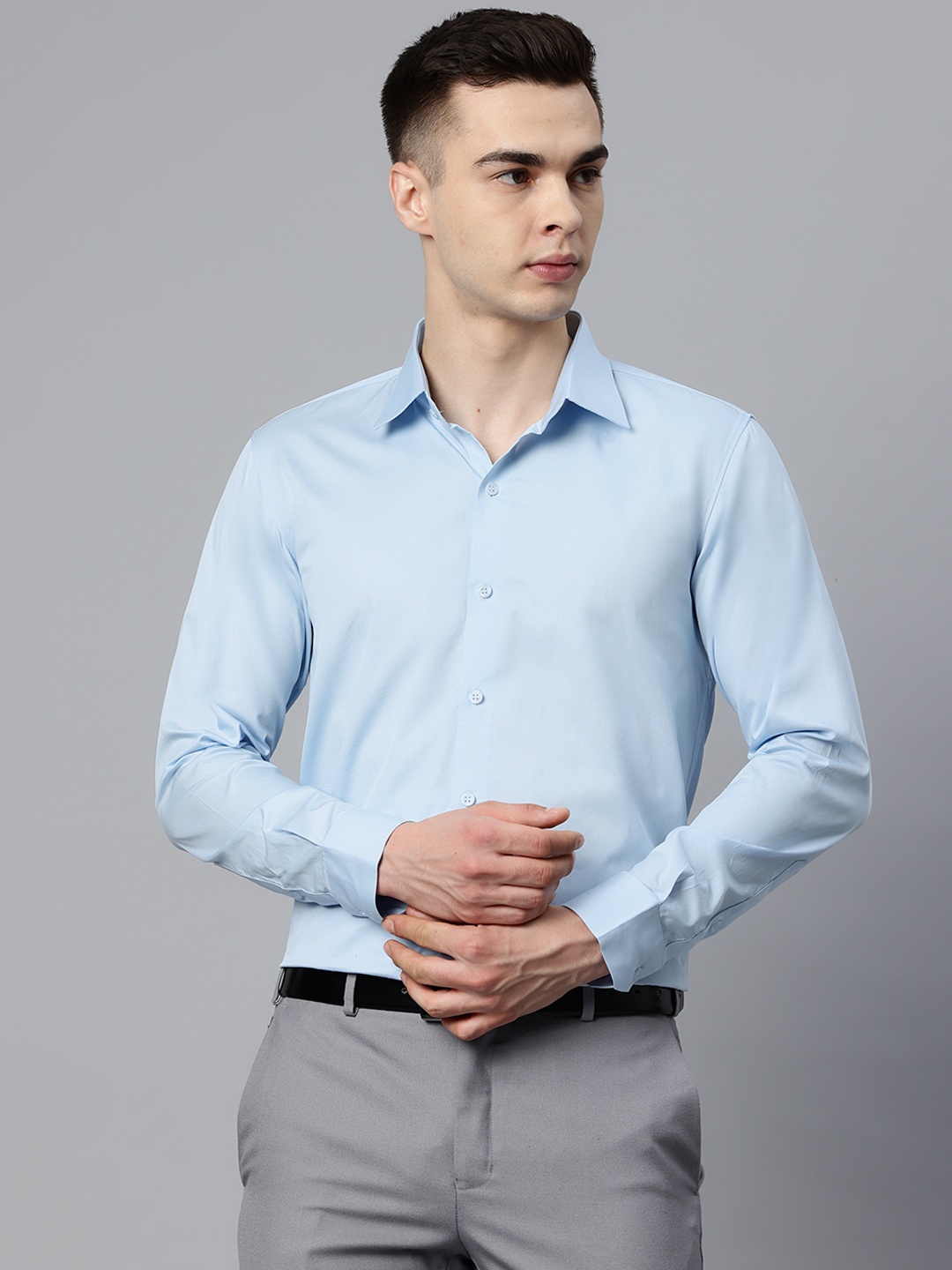 

Monsui Classic Spread Collar Casual Shirt, Blue