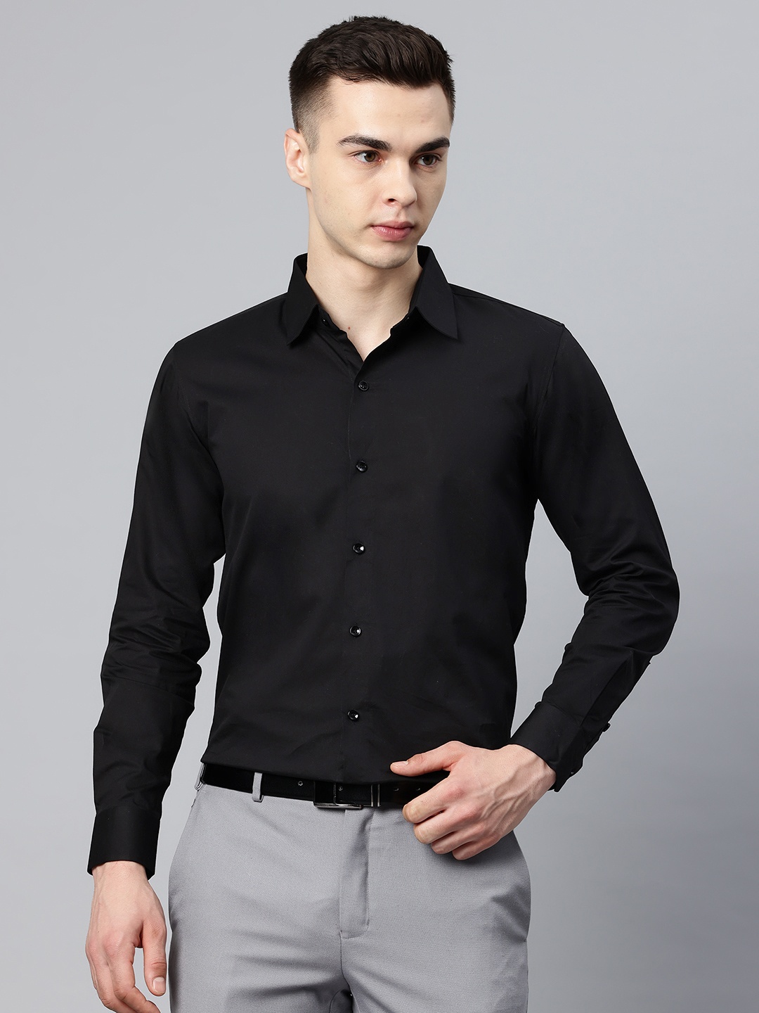 

Monsui Classic Spread Collar Casual Shirt, Black