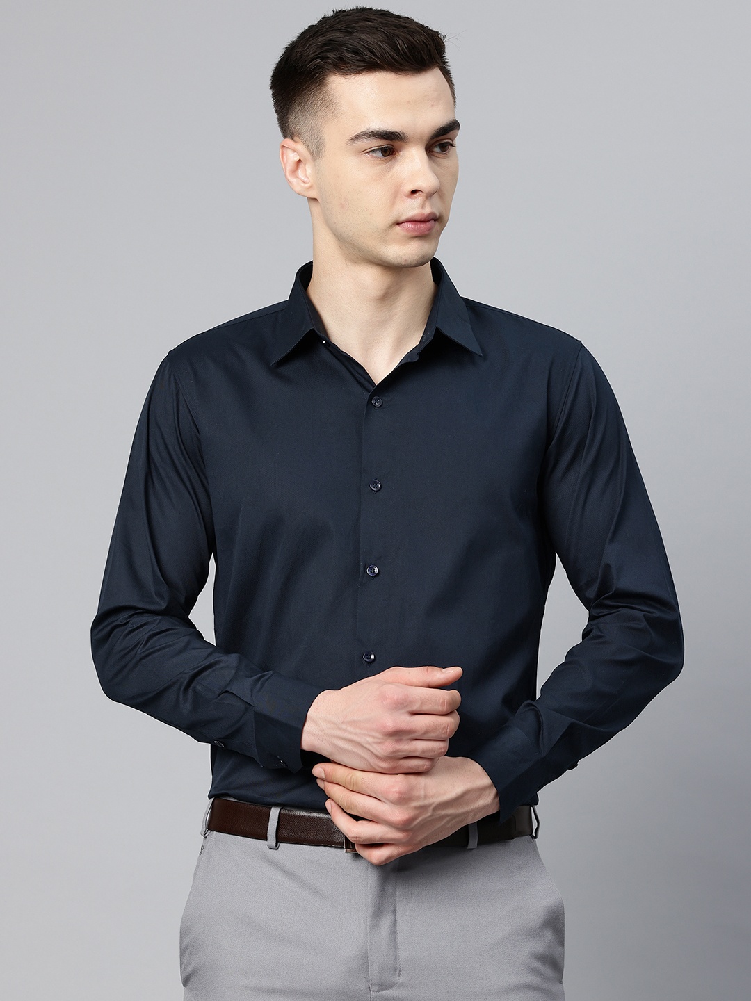 

Monsui Classic Spread Collar Casual Shirt, Navy blue