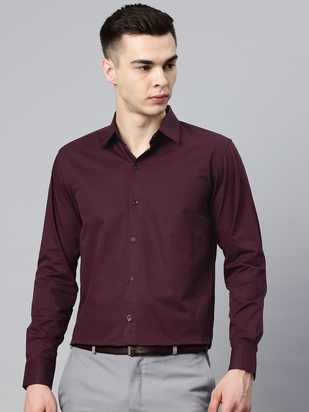 

Monsui Classic Spread Collar Casual Shirt, Burgundy