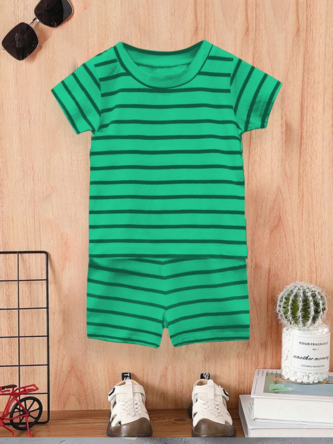 

A.T.U.N. Boys Striped Pure Cotton T-Shirt And Shot, Green