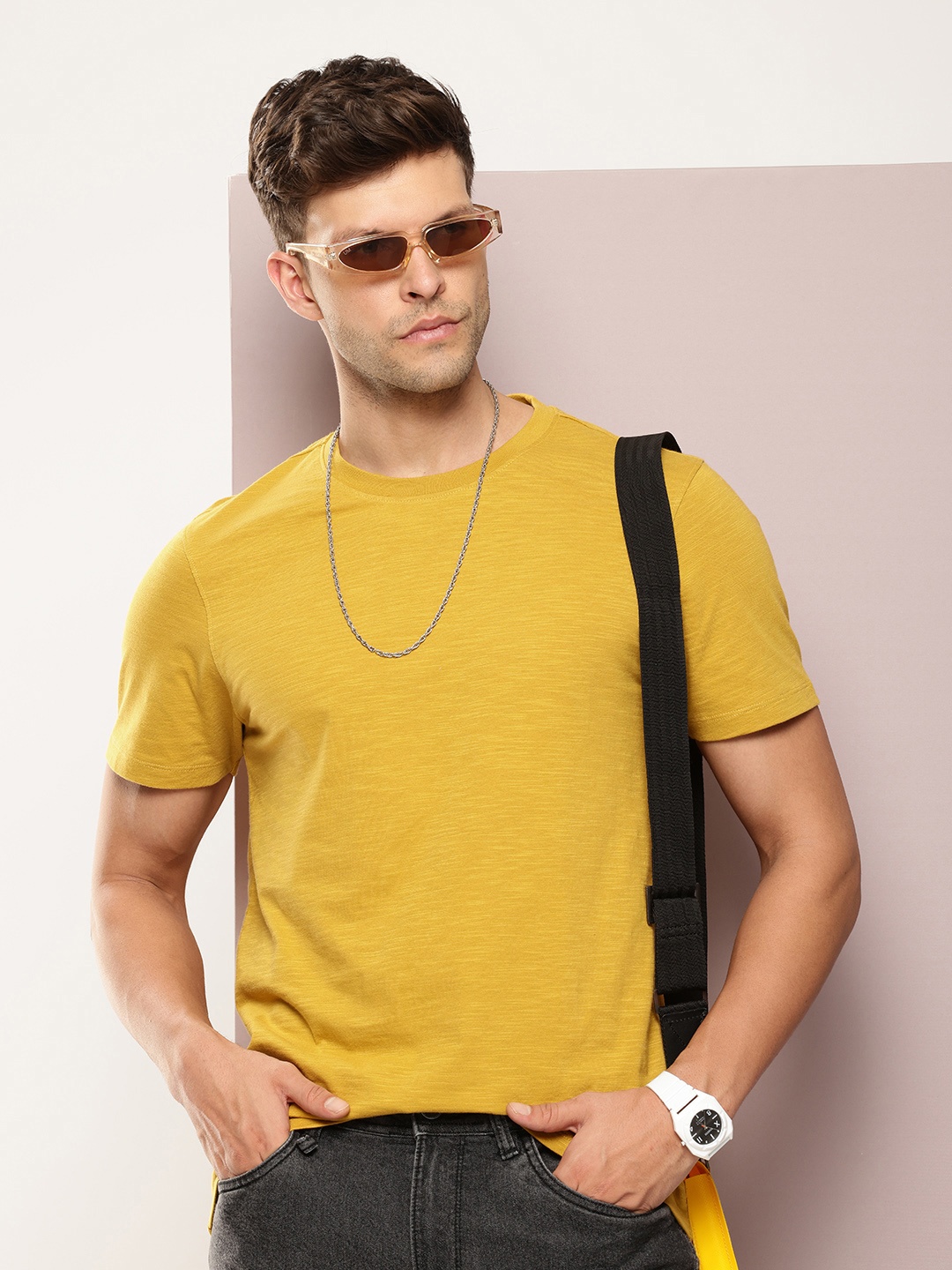 Kook N Keech Men Pure Cotton T-shirt, Mustard