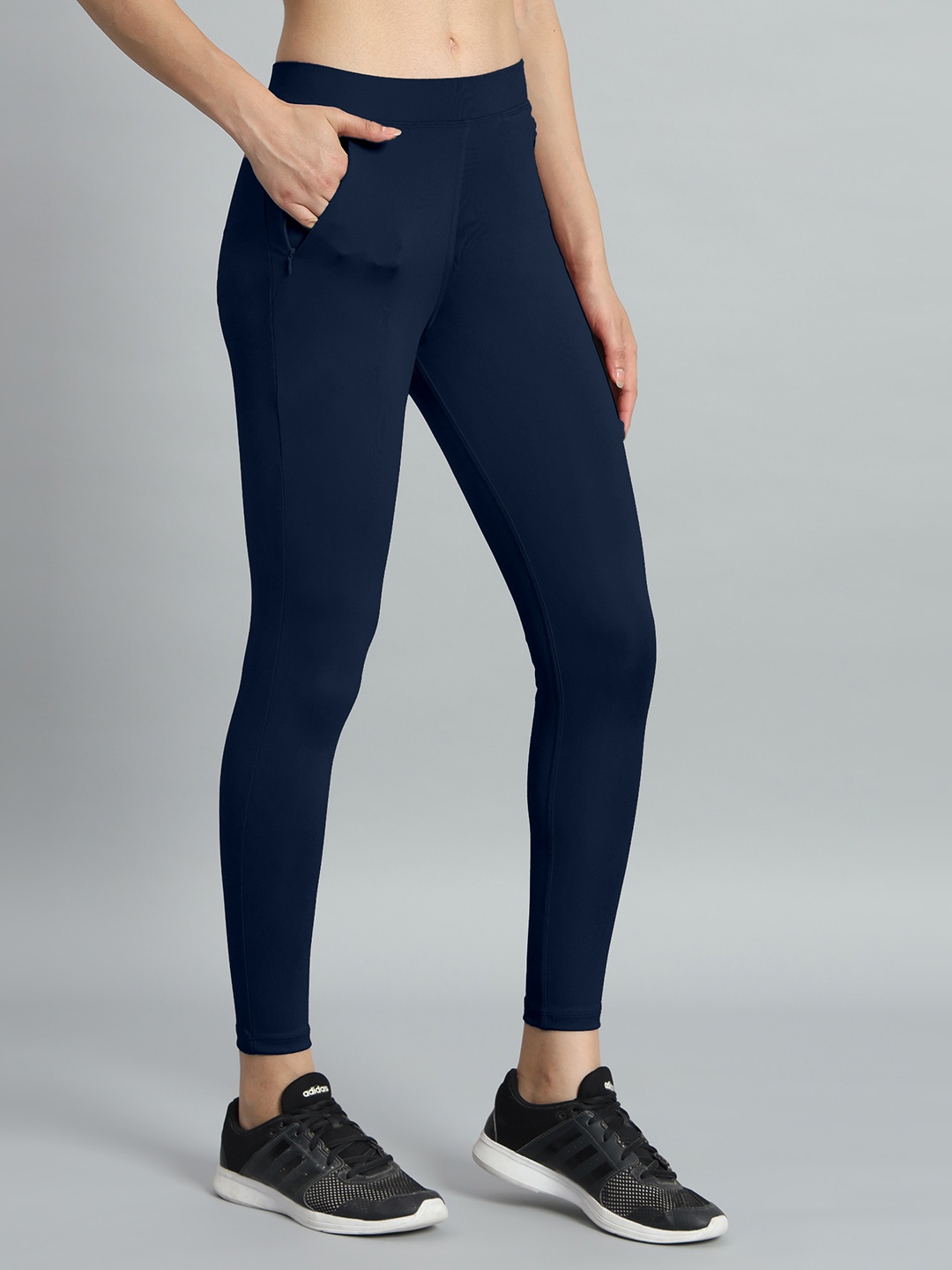 

Mehrang Women Slim-Fit Ankle-Length Gym Tights, Navy blue