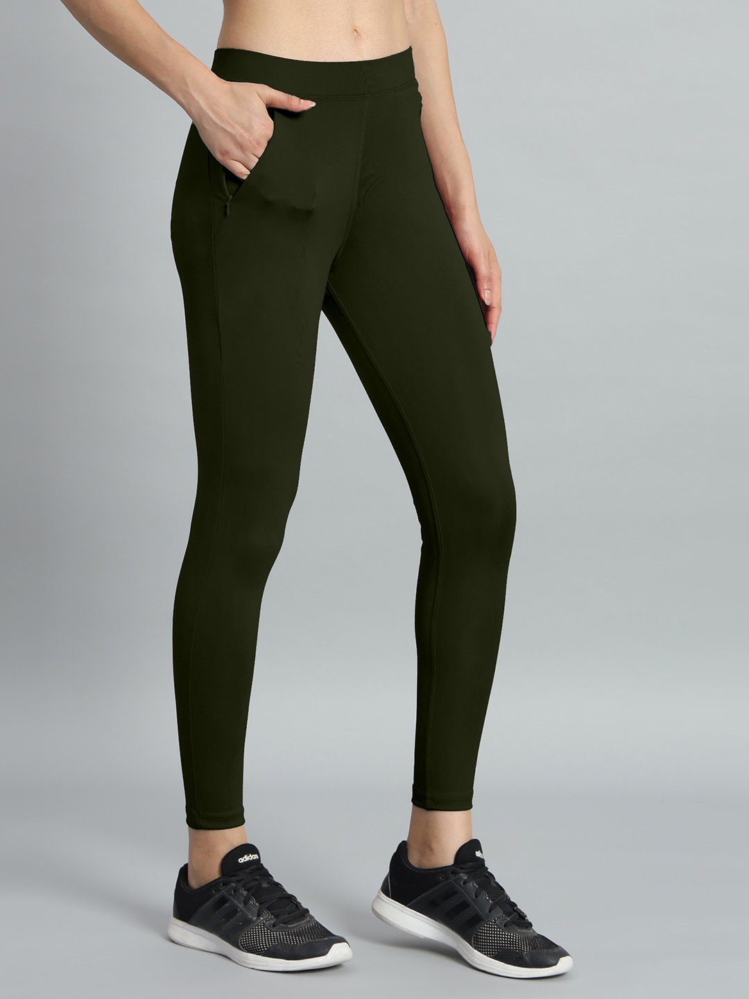 

Mehrang Women Slim-Fit Ankle-Length Gym Tights, Olive