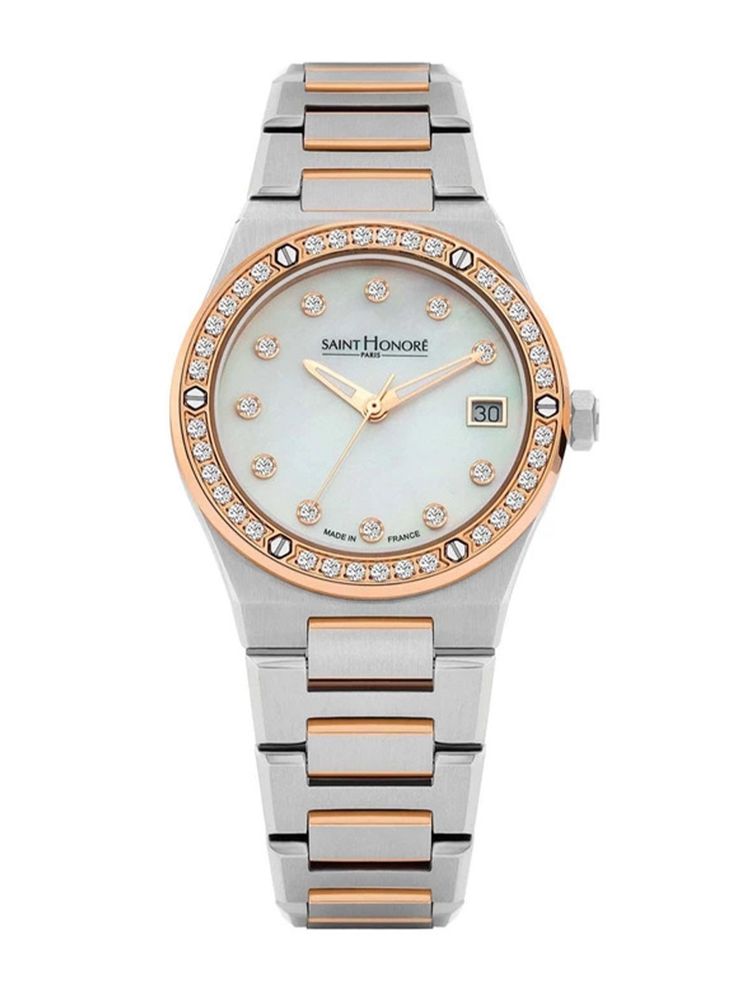 

SAINT HONORE PARIS Women Haussmann Lady Quartz White Round Watch- H-SH-NH752126-6YDR, Rose gold