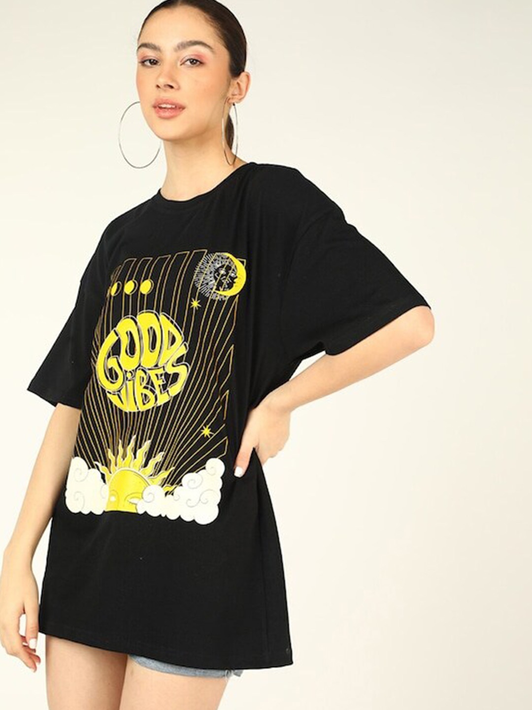 

DressBerry Women Printed Applique T-shirt, Black