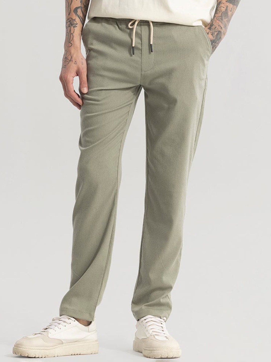 

Snitch Men Smart Mid Rise Regular Fit Cotton Chinos Trouser, Green