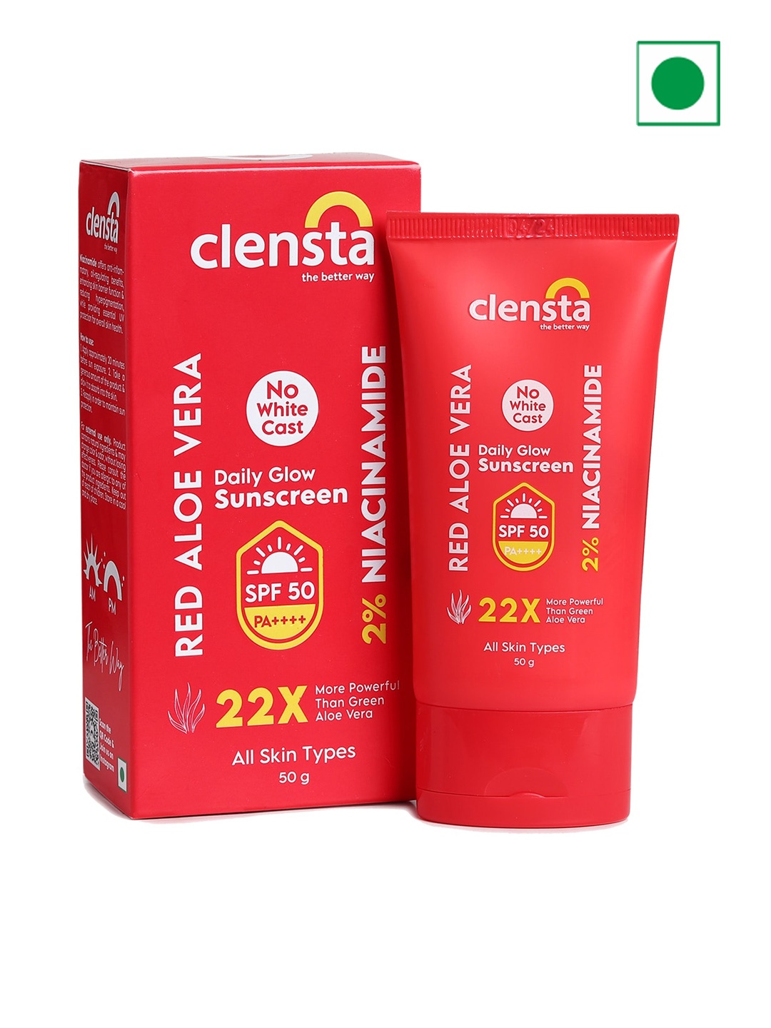 

Clensta Aloe Vera Glow Sunscreen SPF 50 - 50 gm, Red