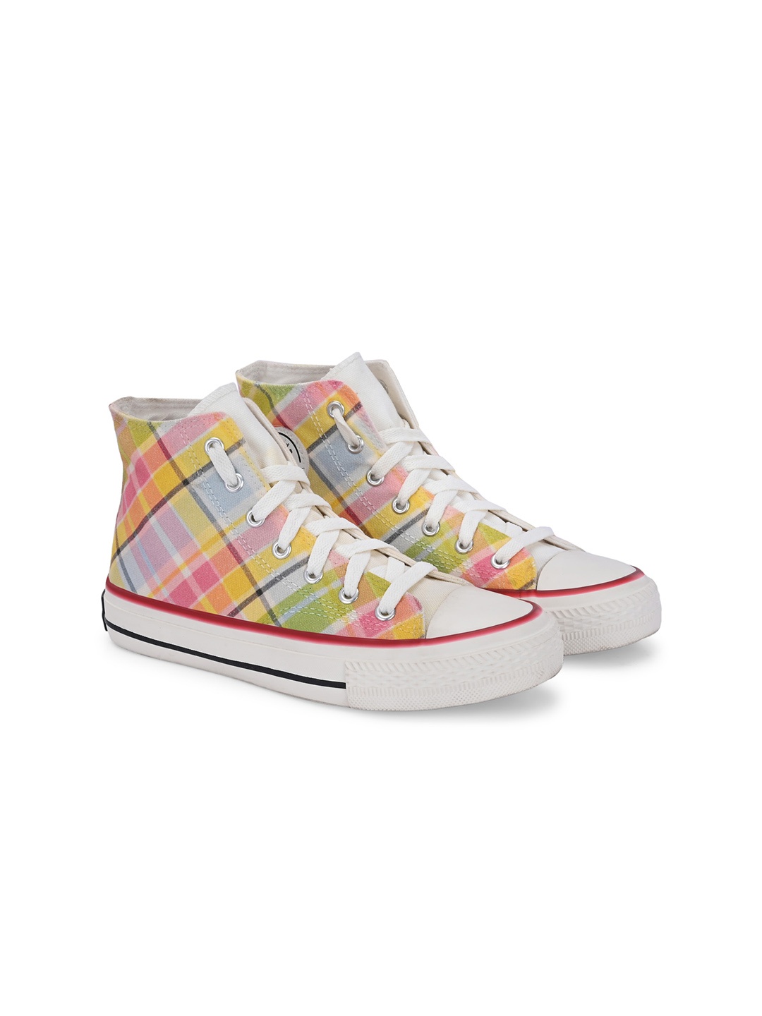 

CROWCIA LONDON Women Printed High-Top Canvas Sneakers, Pink