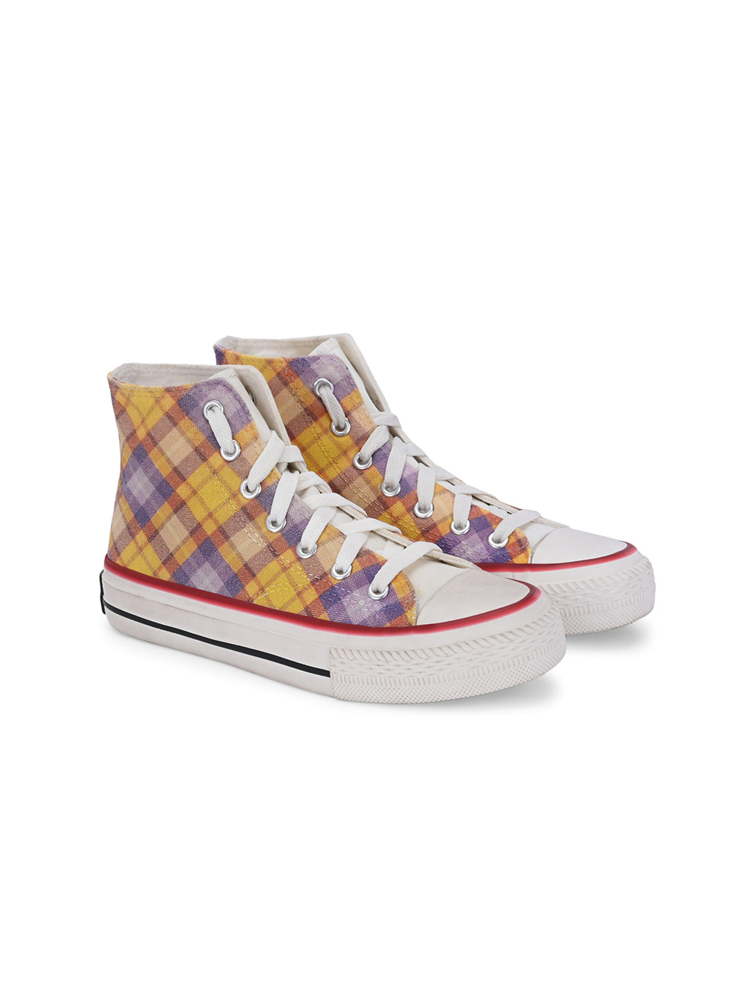 

CROWCIA LONDON Women Printed Round Toe Lightweight Canvas Sneakers, Yellow