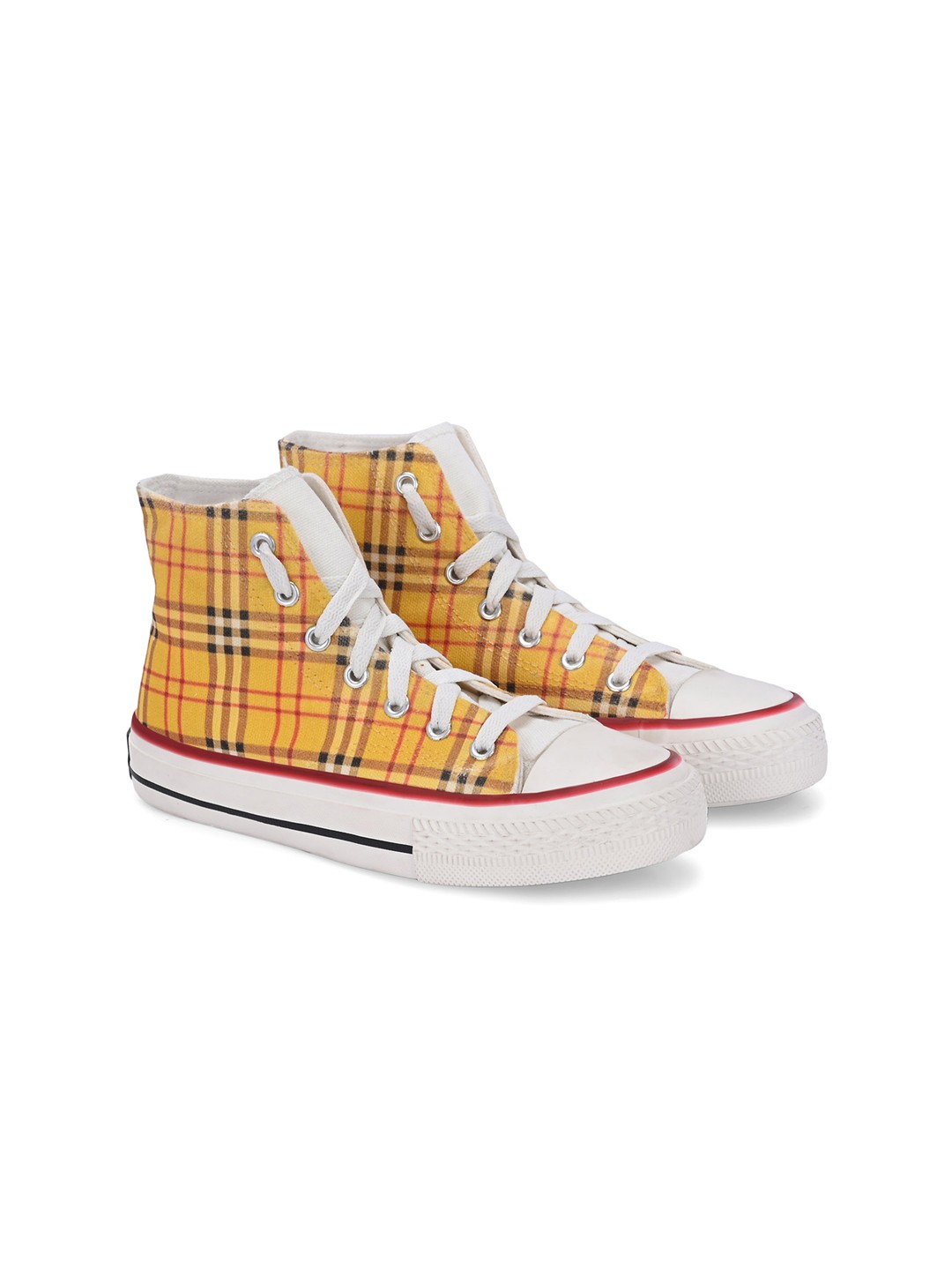 

CROWCIA LONDON Women Printed Lightweight High-Top Canvas Sneakers, Yellow