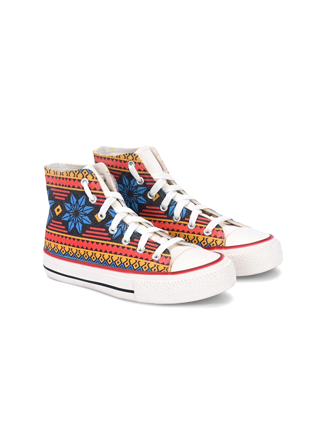 

CROWCIA LONDON Women Printed Round Toe Lightweight Canvas Sneakers, Red