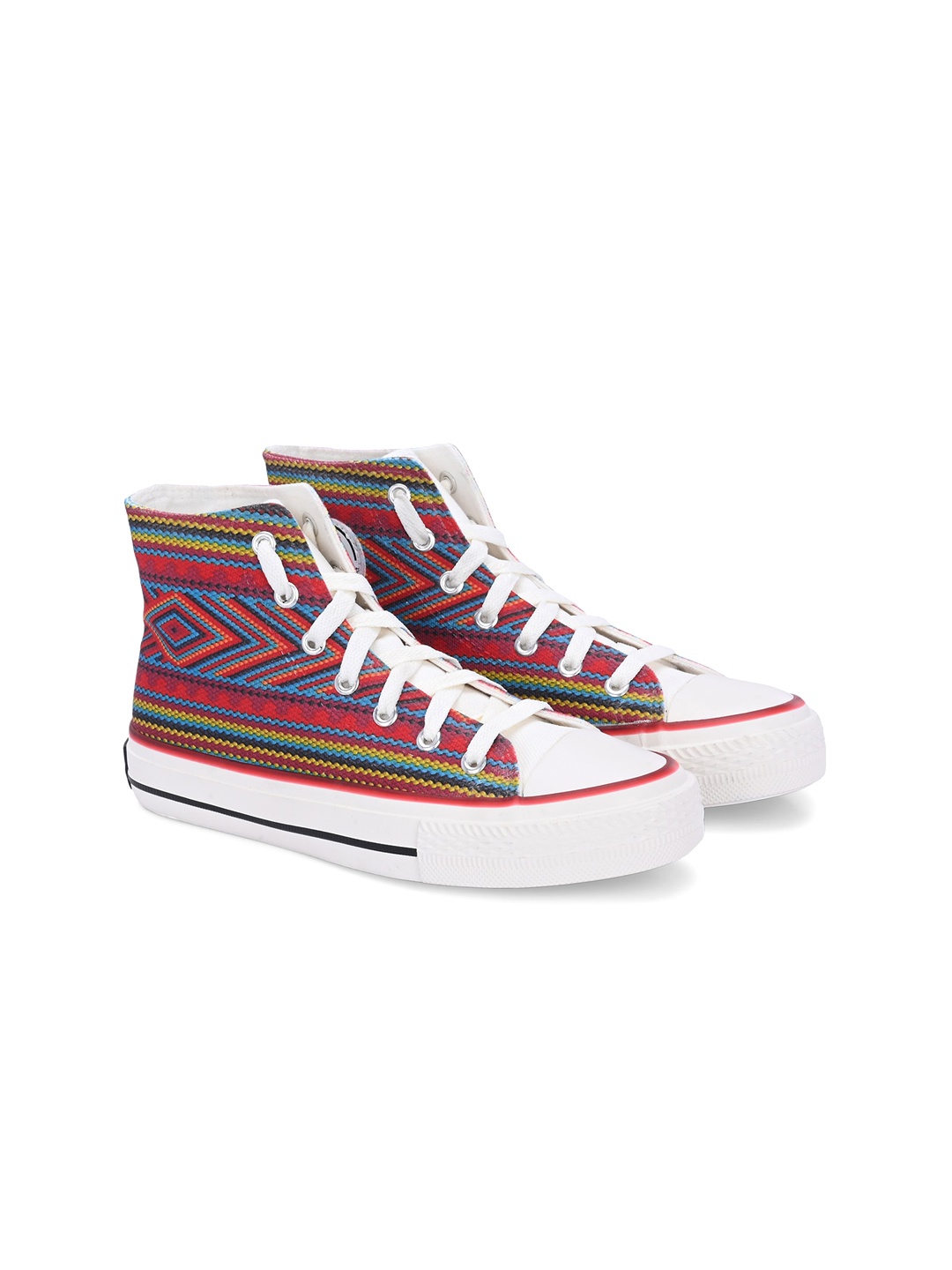 

CROWCIA LONDON Women Printed Lightweight High-Top Canvas Sneakers, Red