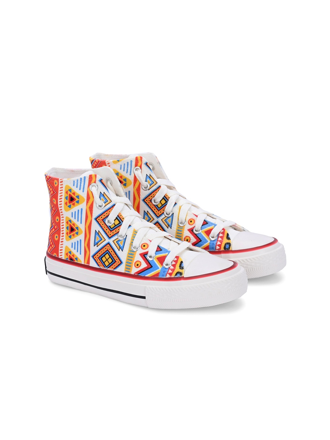 

CROWCIA LONDON Women Printed Round Toe Lightweight Canvas Sneakers, White