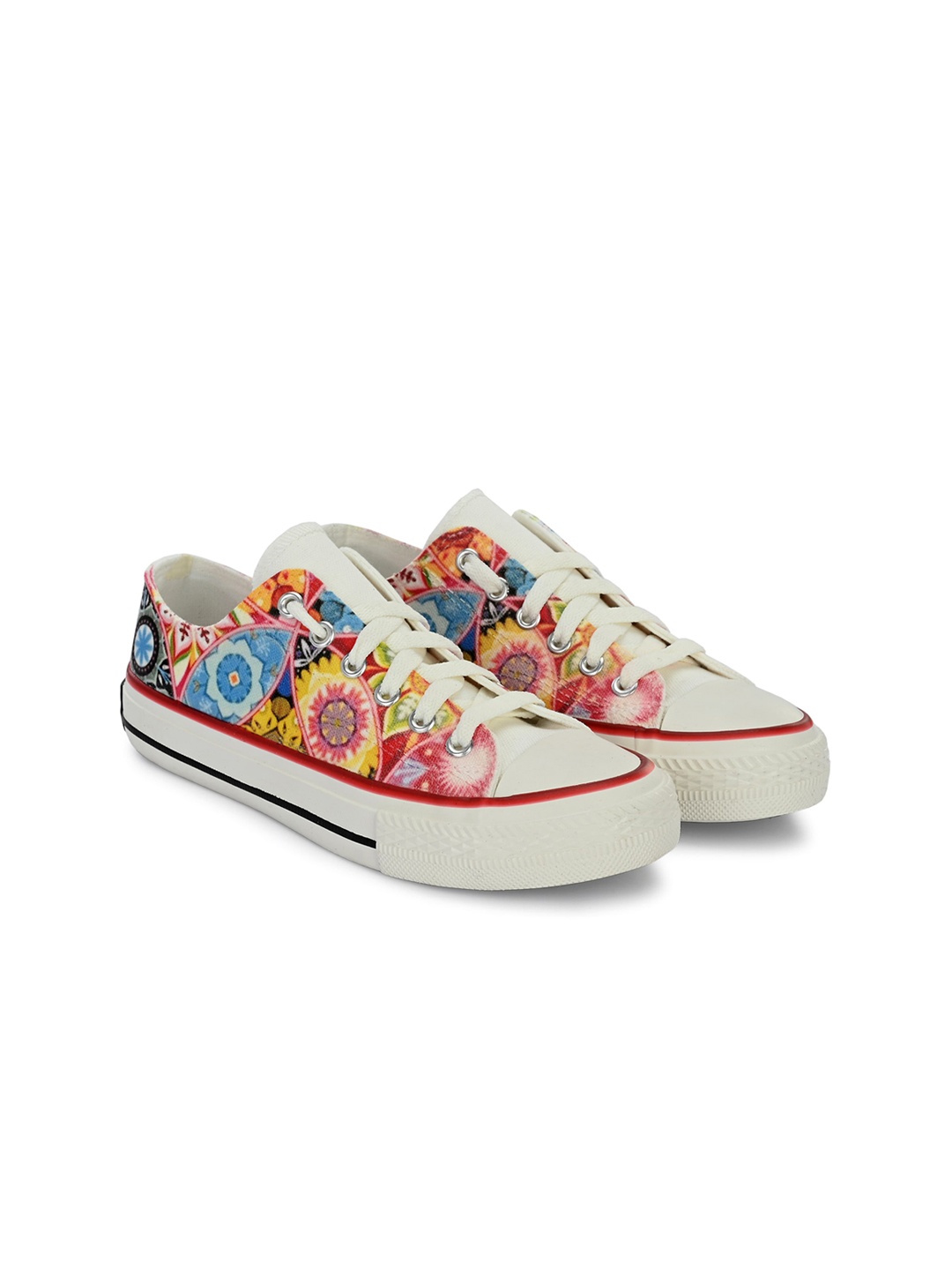 

CROWCIA LONDON Women Printed Canvas Sneakers, Yellow