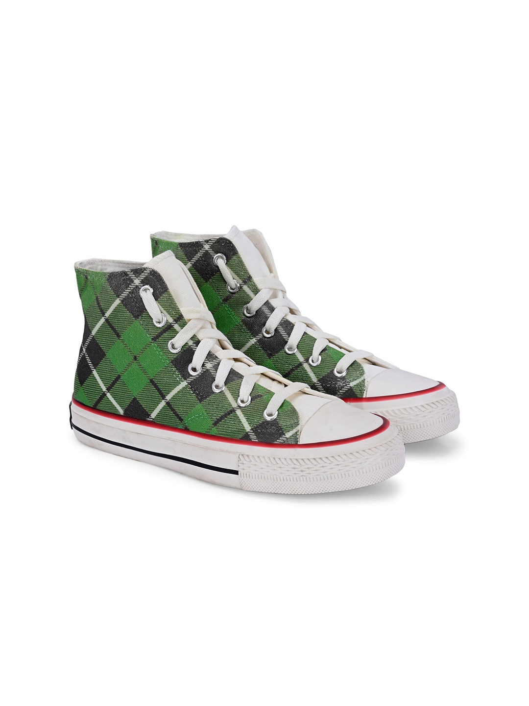 

CROWCIA LONDON Women Printed High-Top Canvas Sneakers, Green