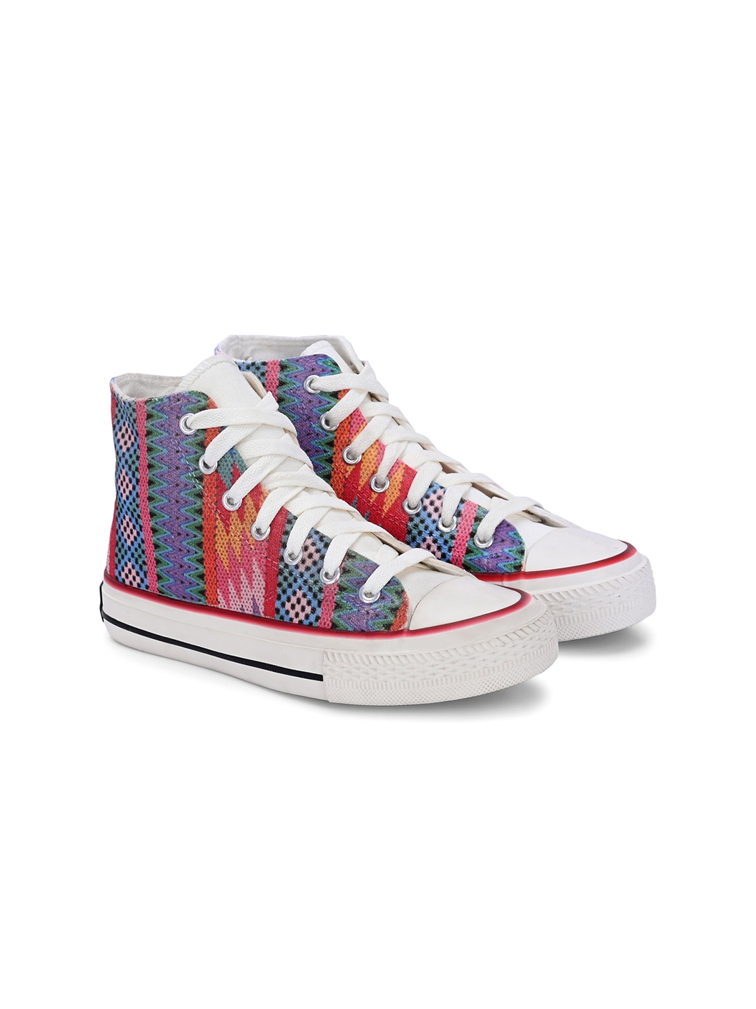 

CROWCIA LONDON Women Printed Round Toe Lightweight Canvas Sneakers, White