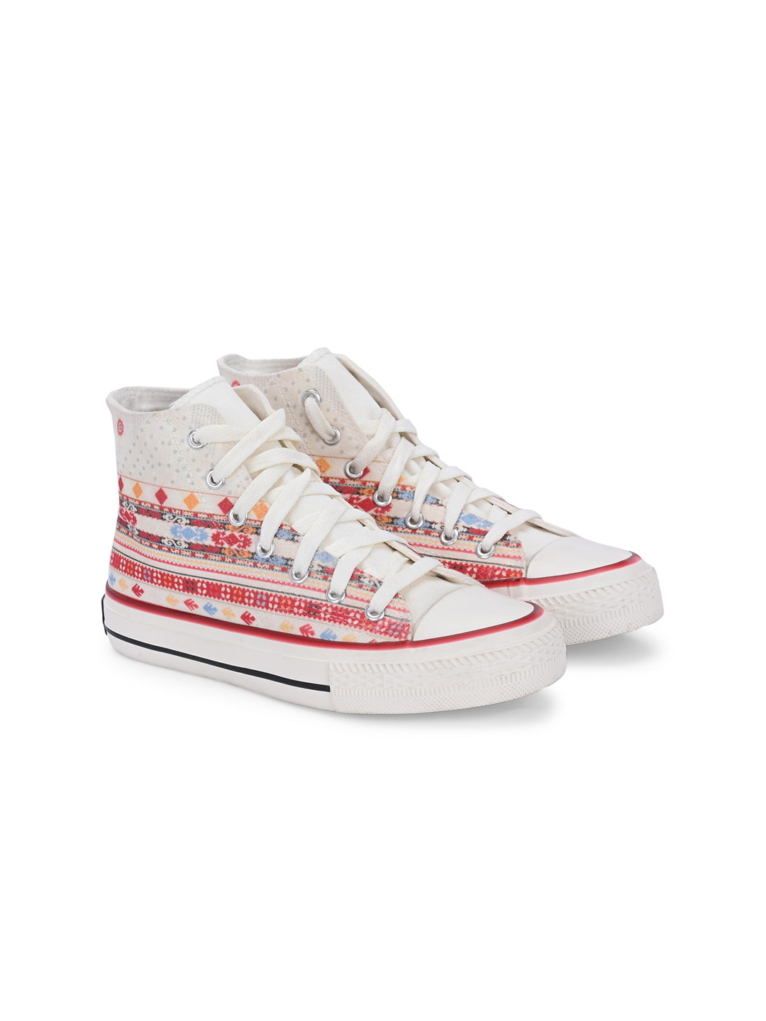 

CROWCIA LONDON Women Printed Round Toe Lightweight Canvas Sneakers, Red