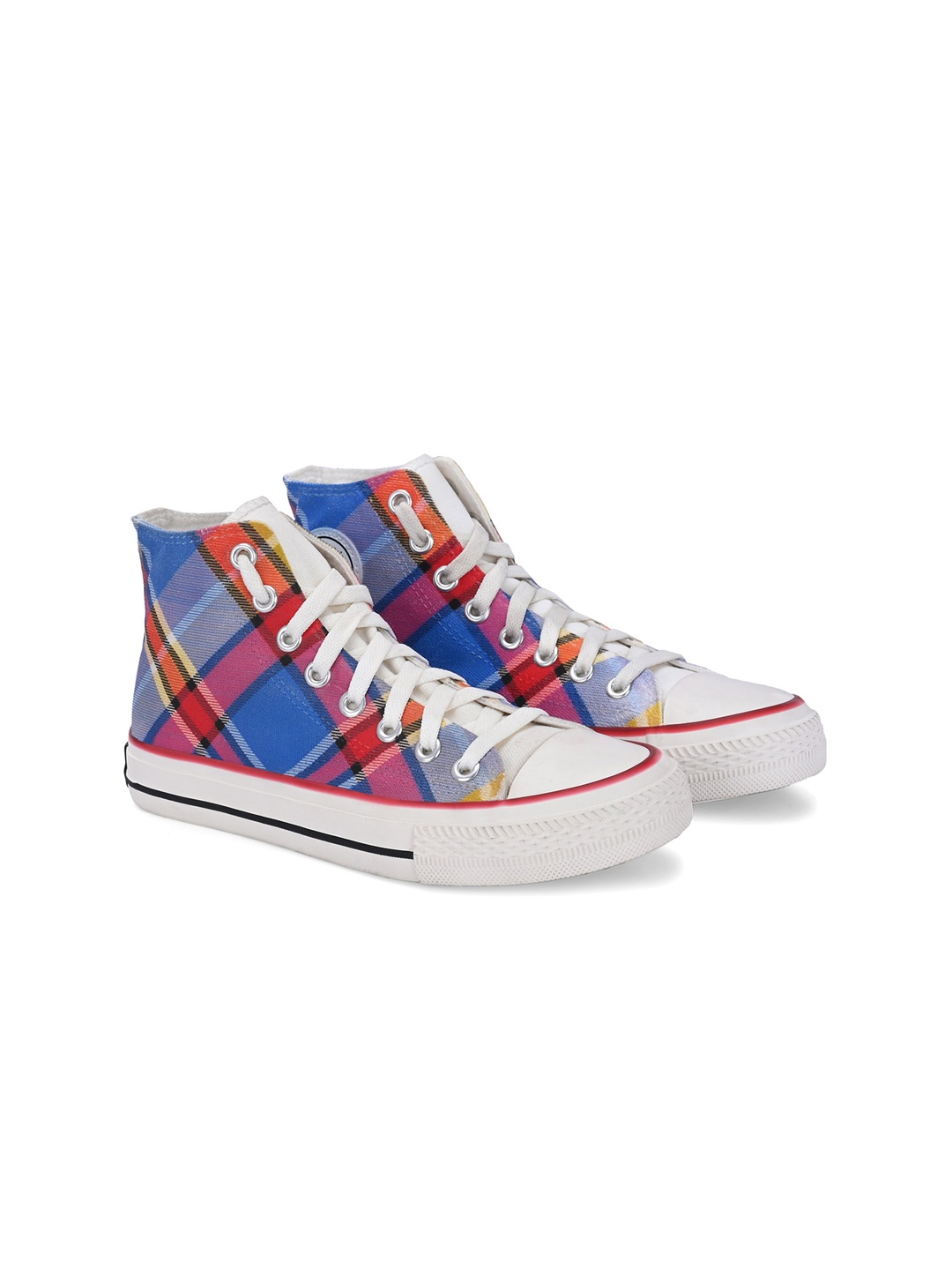 

CROWCIA LONDON Women Printed Round Toe Lightweight Canvas Sneakers, Blue