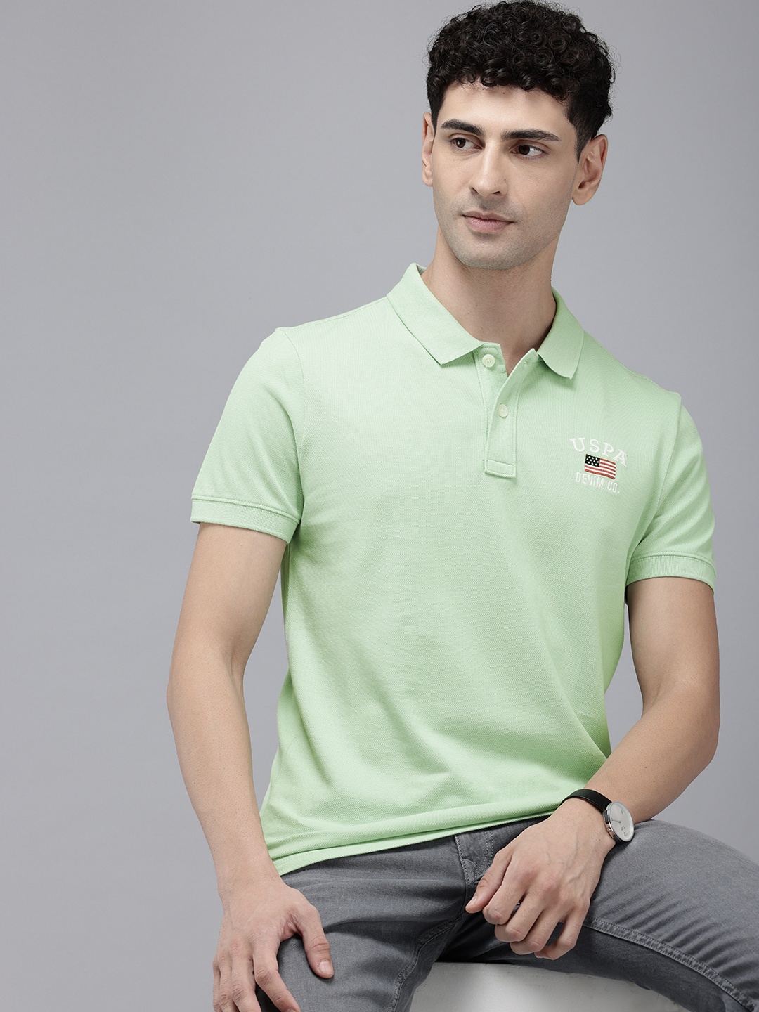 

U.S. Polo Assn. Denim Co. Polo Collar Pure Cotton Slim Fit T-shirt, Green