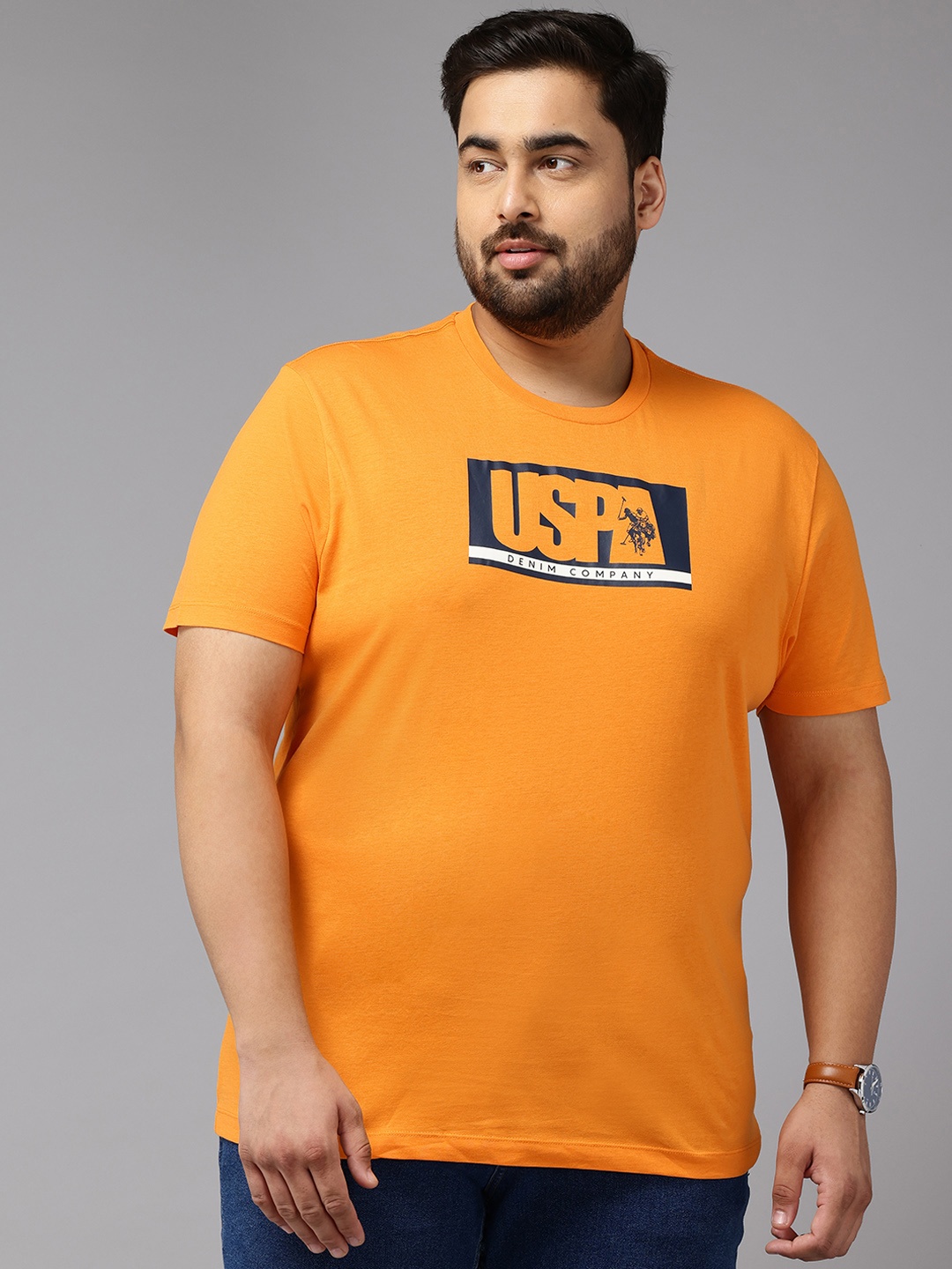 

U.S. Polo Assn. Denim Co. Plus-Size Brand Logo Print Pure Cotton Slim Fit T-shirt, Orange