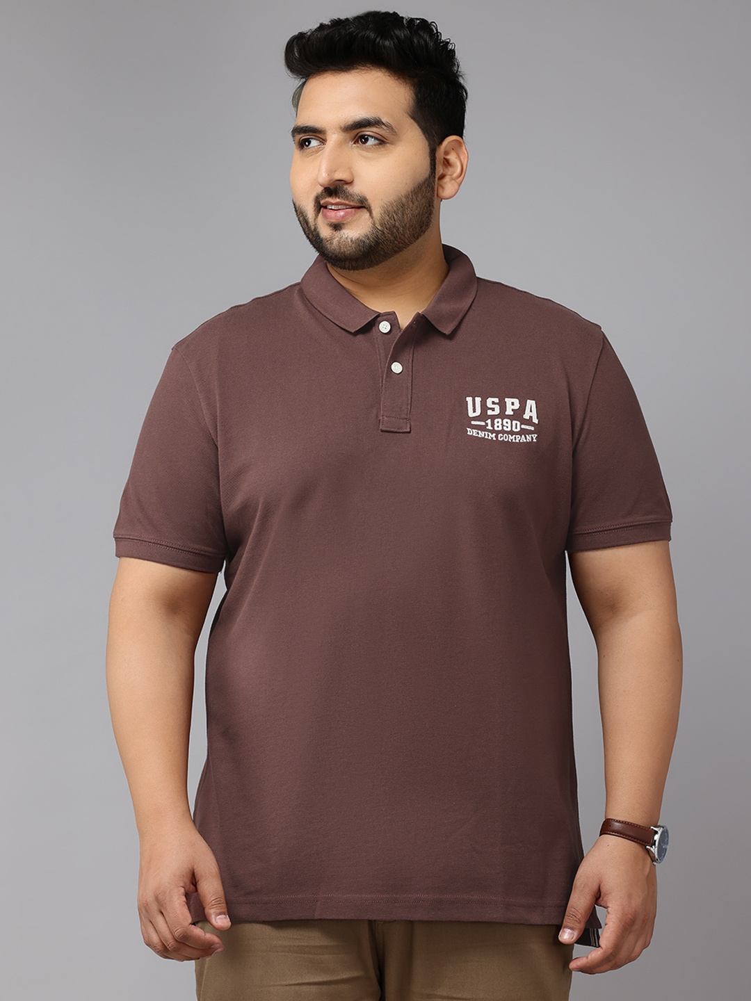 

U.S. Polo Assn. Denim Co. Plus-Size Brand Logo Print Pure Cotton T-shirt, Brown