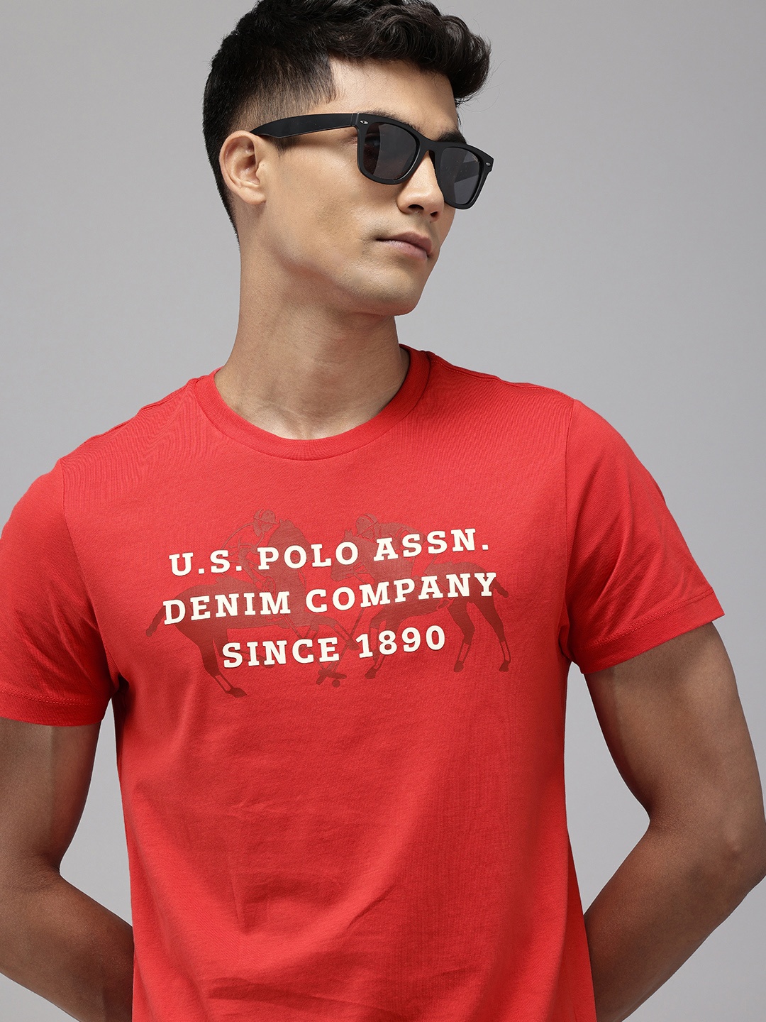 

U.S. Polo Assn. Denim Co. Brand Logo Printed Pure Cotton Slim Fit T-shirt, Red