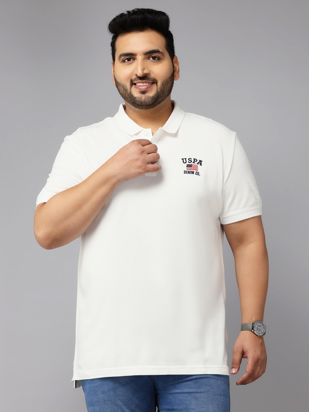

U.S. Polo Assn. Denim Co. Plus-Size Polo Collar Pure Cotton Slim Fit T-shirt, White