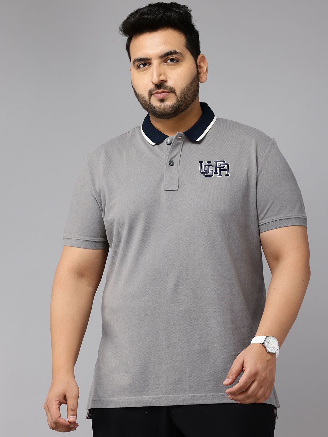 

U.S. Polo Assn. Denim Co. Plus Size Polo Collar Pure Cotton Slim Fit T-shirt, Grey