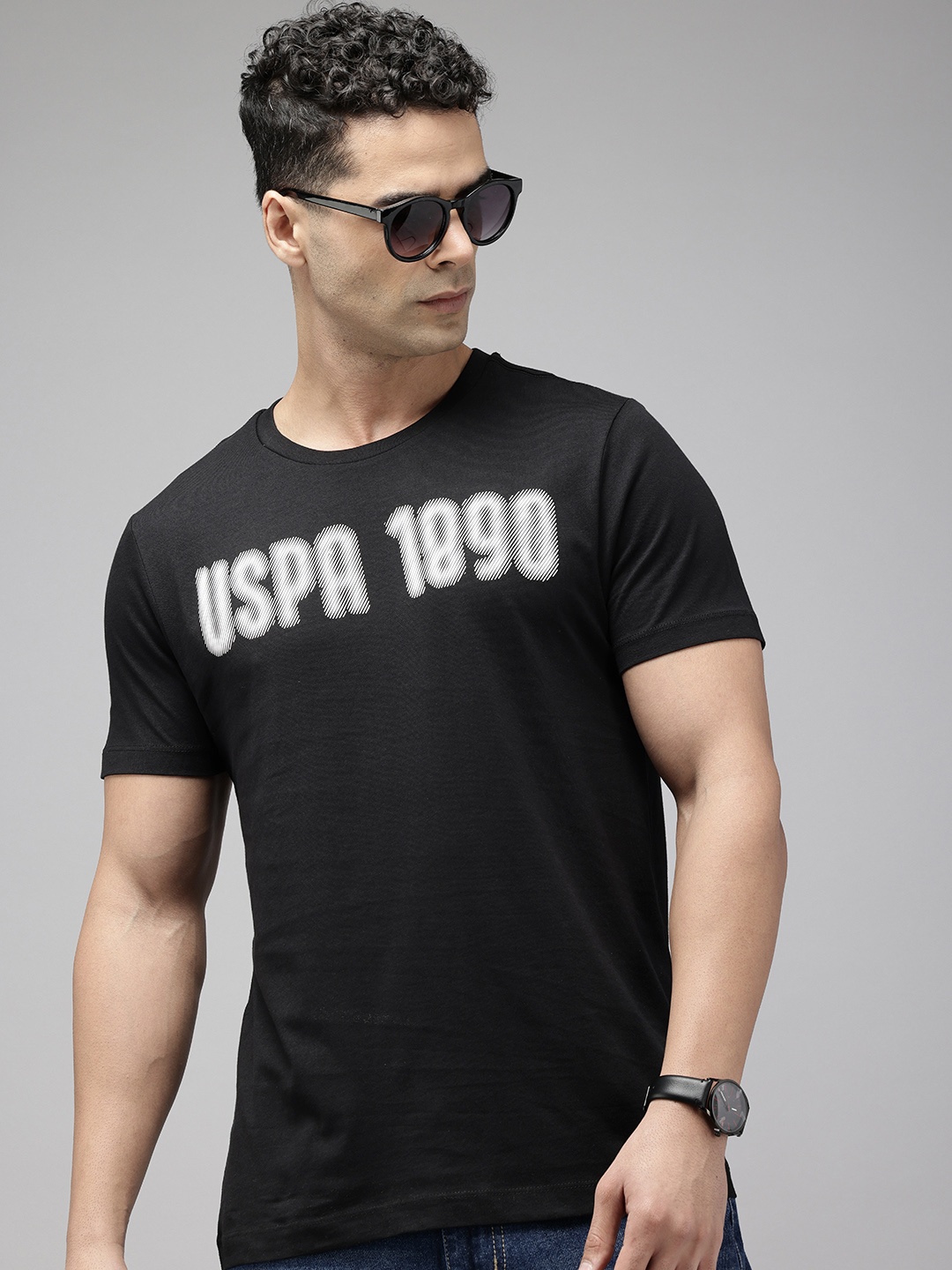 

U.S. Polo Assn. Denim Co. Brand Logo Printed Pure Cotton Slim Fit T-shirt, Black