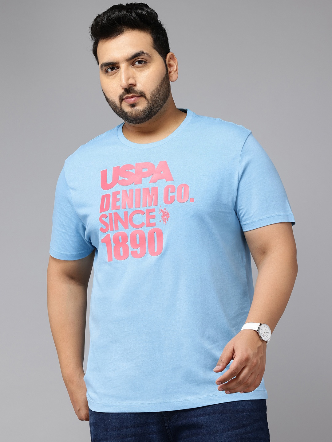 

U.S. Polo Assn. Denim Co. Plus-Size Brand Logo Print Pure Cotton Slim Fit T-shirt, Blue