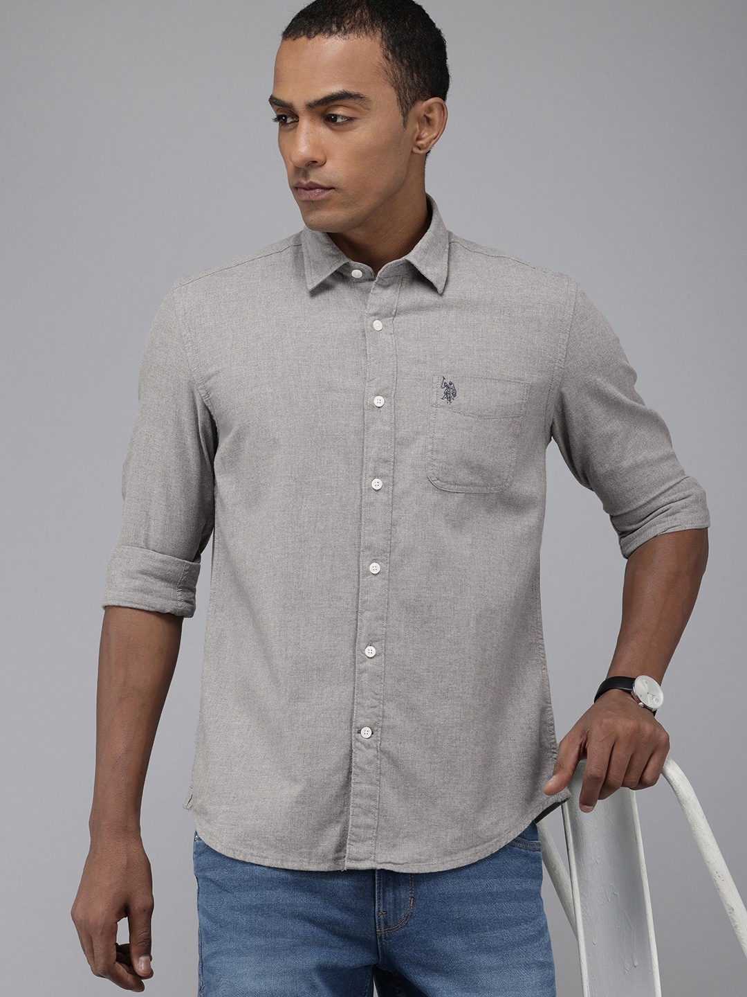

U.S. Polo Assn. Denim Co. Pure Cotton Slim Fit Casual Shirt, Grey