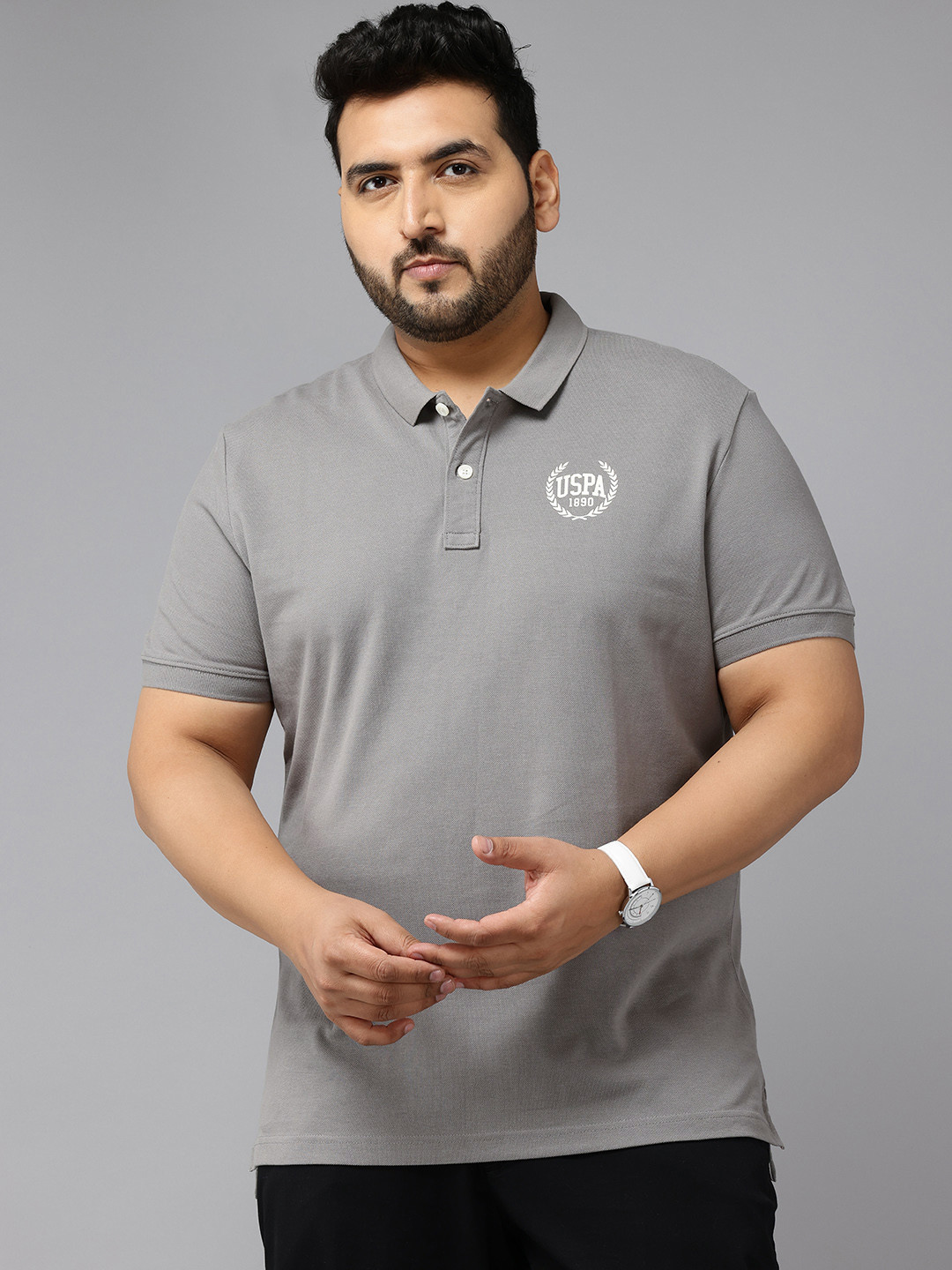 

U.S. Polo Assn. Denim Co. Plus Size Polo Collar Cotton T-shirt, Grey
