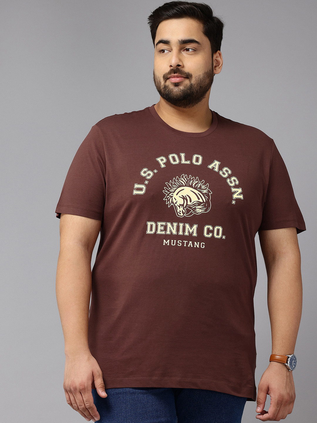 

U.S. Polo Assn. Denim Co. Plus Size Printed Pure Cotton T-shirt, Brown