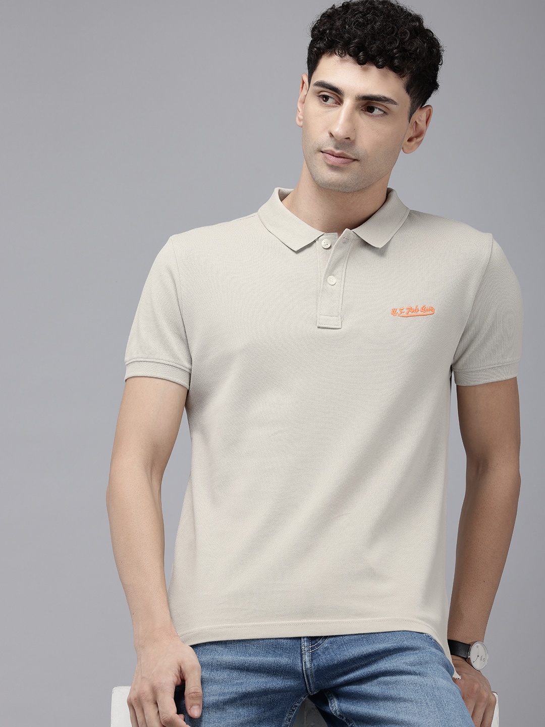 

U.S. Polo Assn. Denim Co. Polo Collar Pure Cotton Slim Fit T-shirt, Taupe